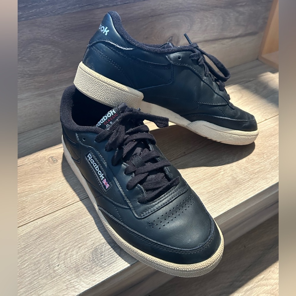 Reebok Black and Tan Sneakers with Minimalist Design, Club C